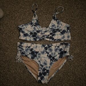 Blue and White Tie-Dye Bikini Set